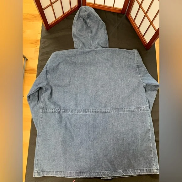Forever 21 NWT Women's Blue Denim hooded Jacket pockets relaxed fit Size M - Picture 6 of 10